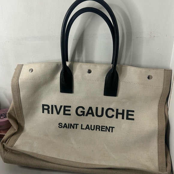Saint Laurent Handbags - Saint Laurent Rive Gauche Canvas Bag in Cream and Black